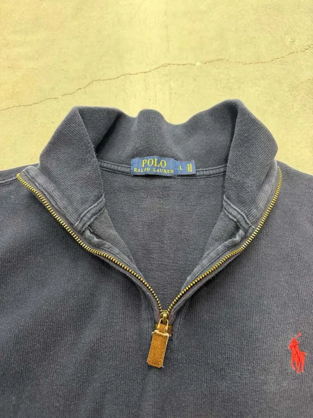 Polo Ralph Lauren Men's Navy Blue Cotton Quarter-Zip Pullover Sweater Size L